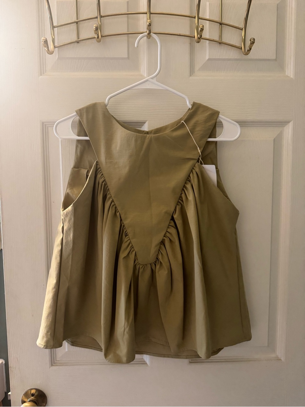 Sleeveless Olive Green Gathered Front Women’s Top